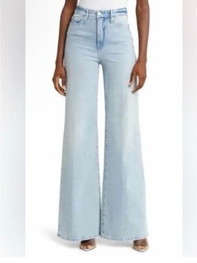 Good American Light Blue High-Rise Wide Leg Jeans